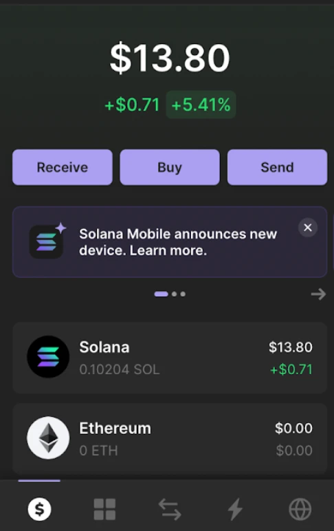 Phantom wallet interface showing Solana balance for crypto gambling